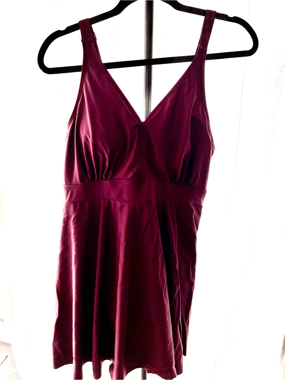 BloomChic Burgundy V-Neck One-Piece Swimdress- lace up